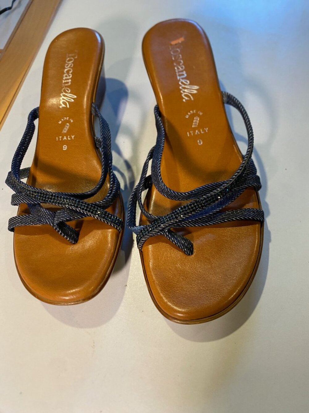 Toscanella - Size 9 - Women's Italian Blue Rhinestone Katy Sandals Italy.